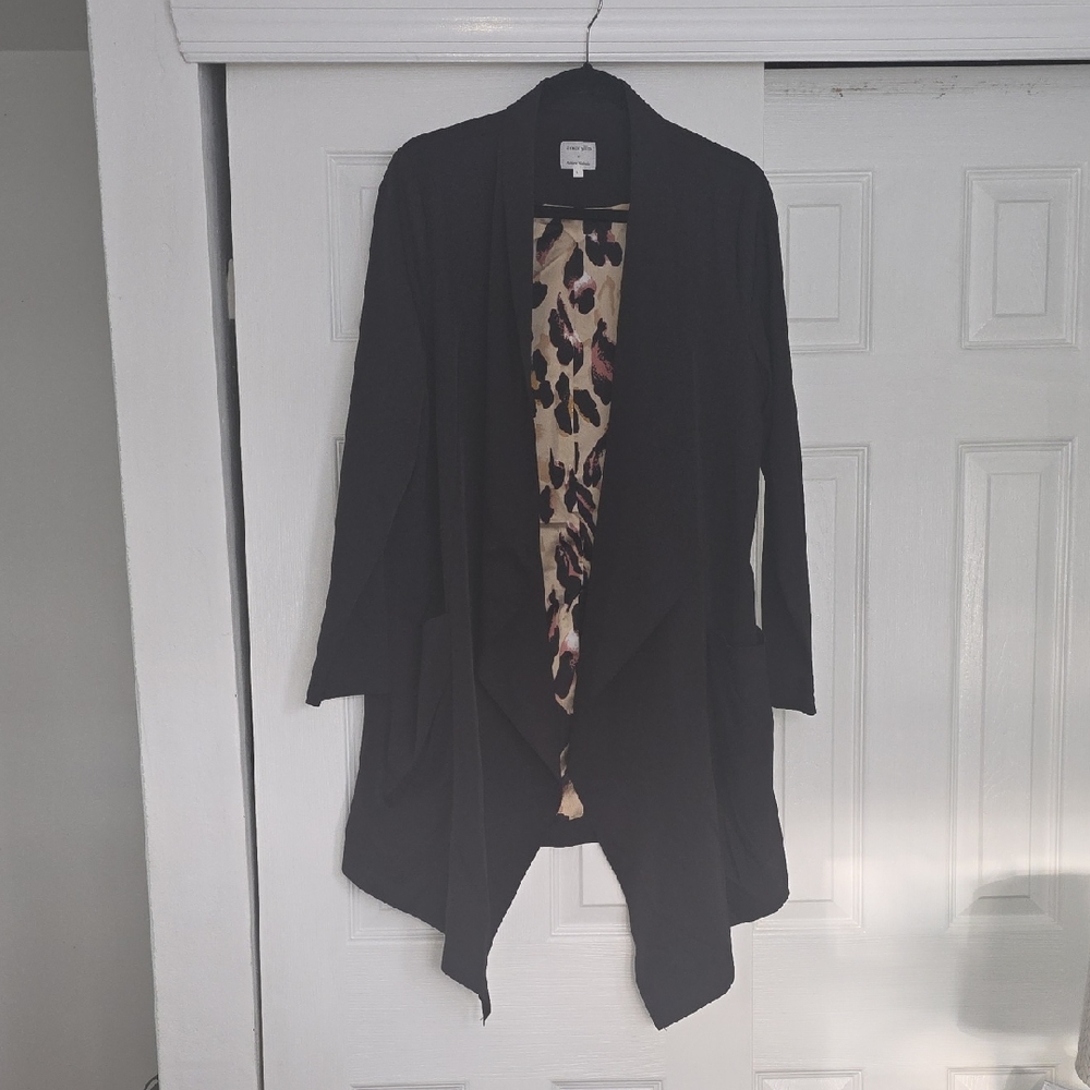 Amaryllis Black Drape Blazer with Leopard Print Lining